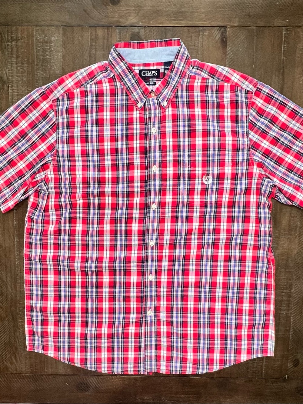 Chaps Mens Red Blue Plaid Shirt Button Down Western Collared Short Sleeve XXL